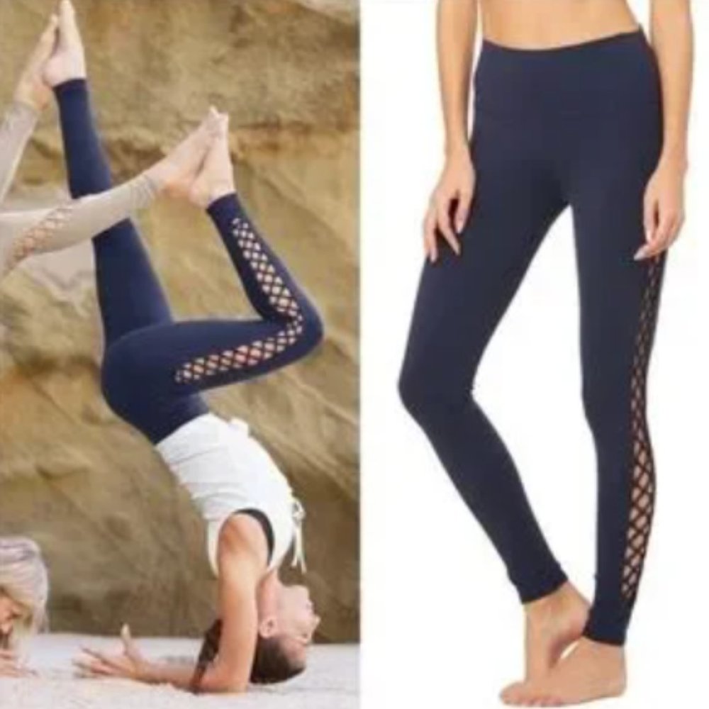 NWT ALO Yoga Interlace Leggings Size L Navy